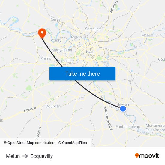 Melun to Ecquevilly map