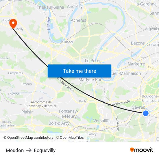 Meudon to Ecquevilly map