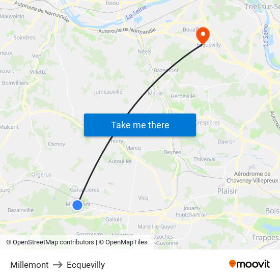 Millemont to Ecquevilly map