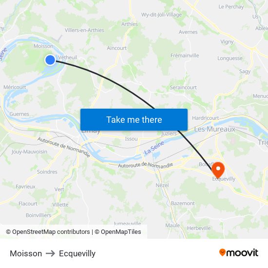 Moisson to Ecquevilly map