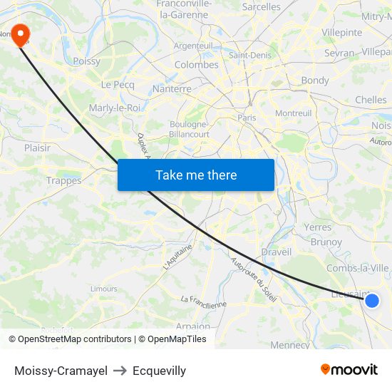 Moissy-Cramayel to Ecquevilly map