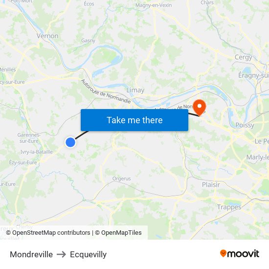 Mondreville to Ecquevilly map
