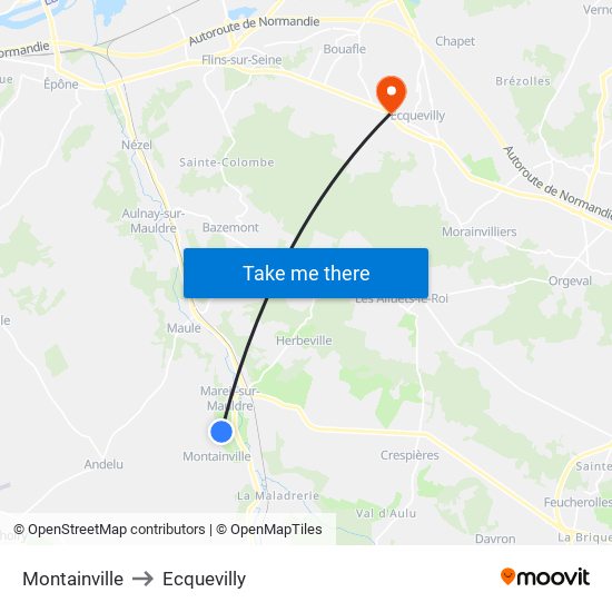 Montainville to Ecquevilly map