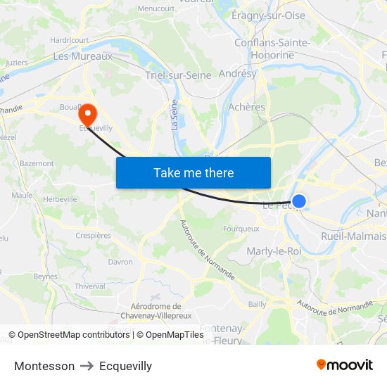 Montesson to Ecquevilly map