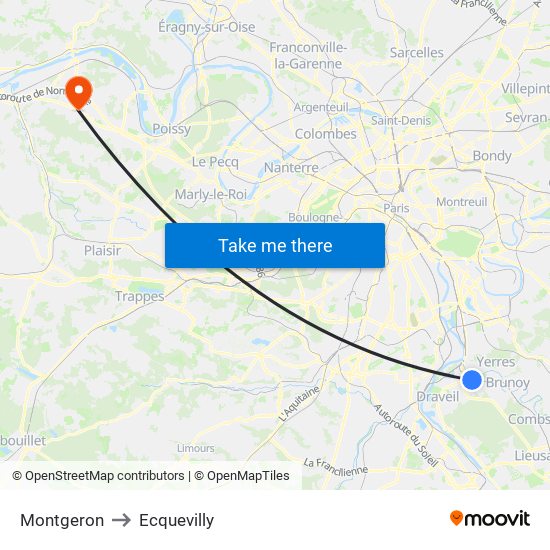 Montgeron to Ecquevilly map