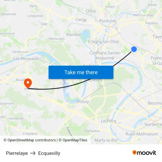 Pierrelaye to Ecquevilly map