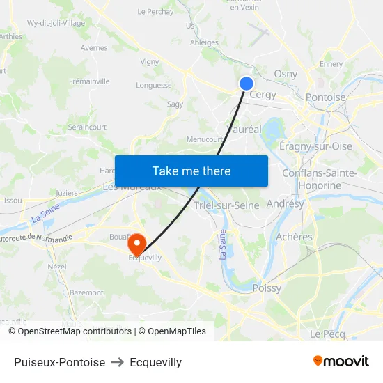 Puiseux-Pontoise to Ecquevilly map