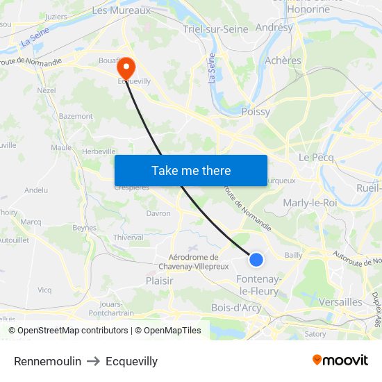 Rennemoulin to Ecquevilly map