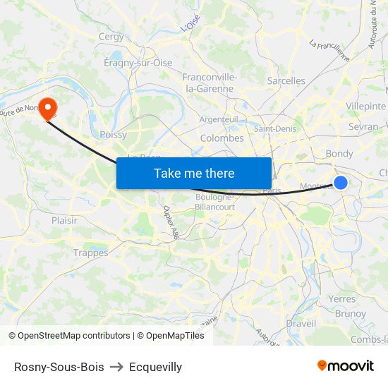 Rosny-Sous-Bois to Ecquevilly map