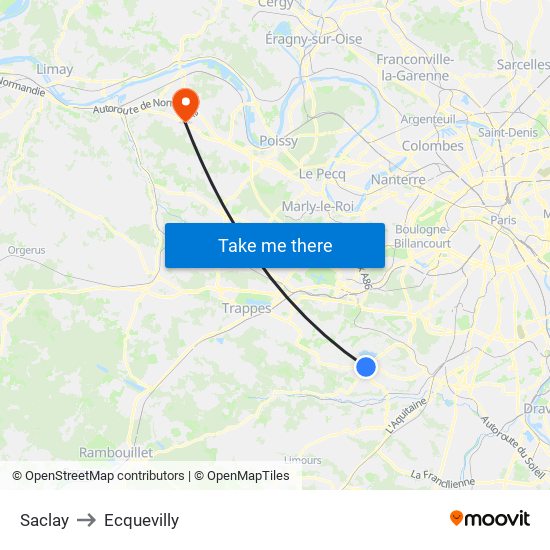 Saclay to Ecquevilly map