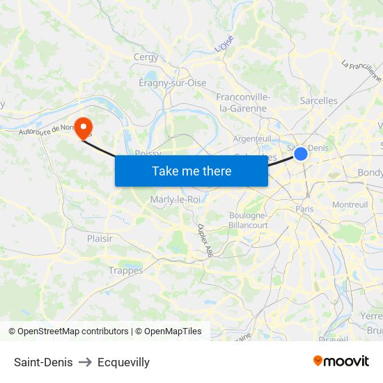 Saint-Denis to Ecquevilly map