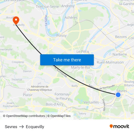 Sevres to Ecquevilly map