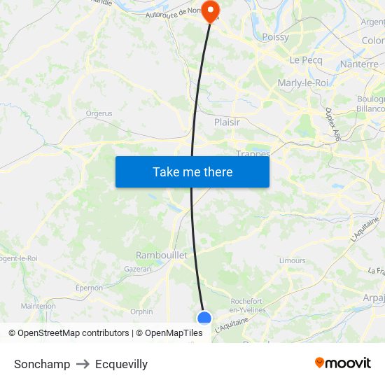 Sonchamp to Ecquevilly map