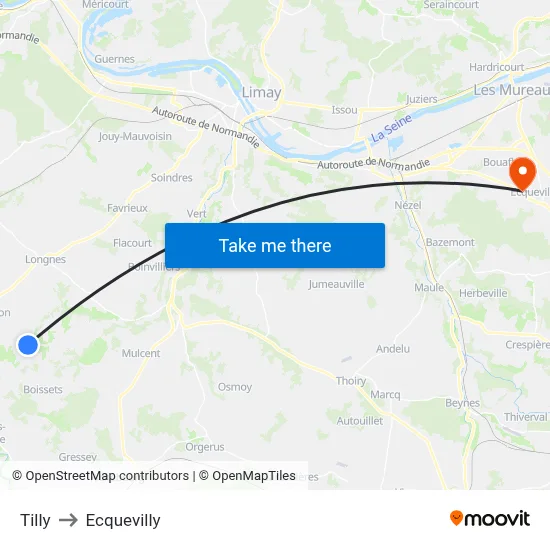 Tilly to Ecquevilly map