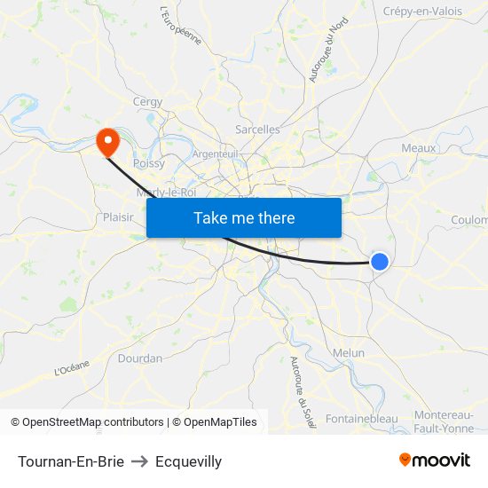 Tournan-En-Brie to Ecquevilly map