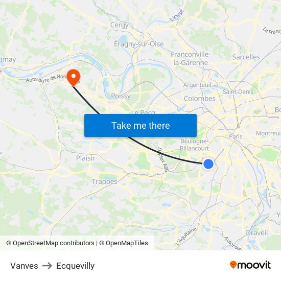 Vanves to Ecquevilly map