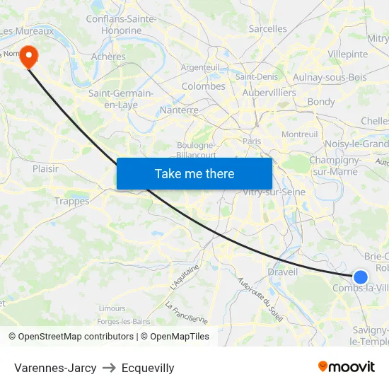 Varennes-Jarcy to Ecquevilly map