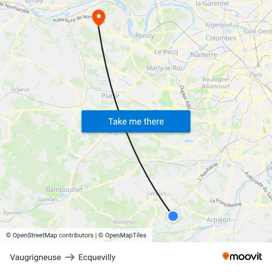 Vaugrigneuse to Ecquevilly map