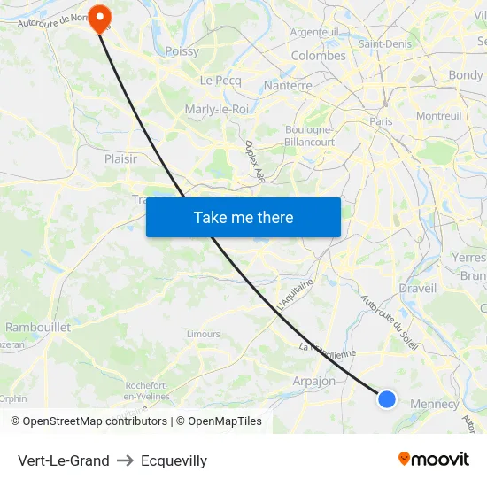 Vert-Le-Grand to Ecquevilly map