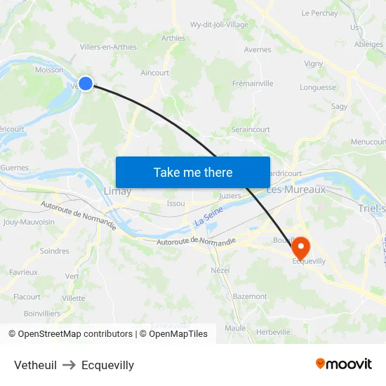 Vetheuil to Ecquevilly map