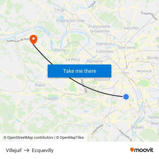 Villejuif to Ecquevilly map