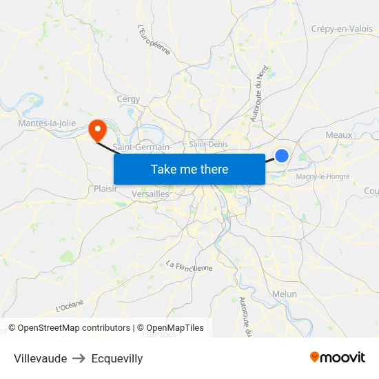 Villevaude to Ecquevilly map