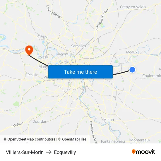 Villiers-Sur-Morin to Ecquevilly map