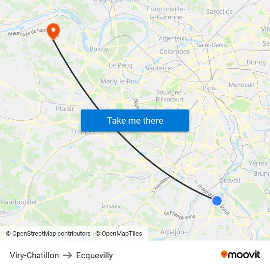 Viry-Chatillon to Ecquevilly map