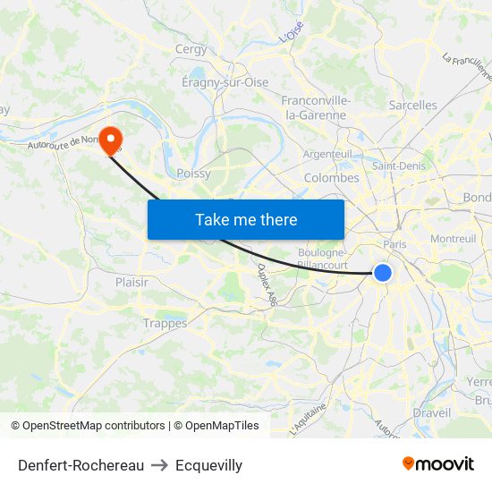 Denfert-Rochereau to Ecquevilly map