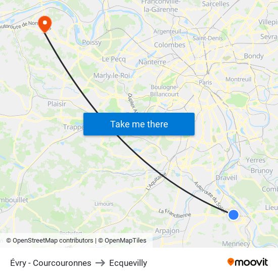 Évry - Courcouronnes to Ecquevilly map