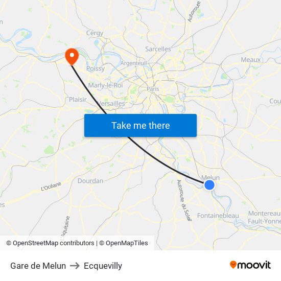 Gare de Melun to Ecquevilly map