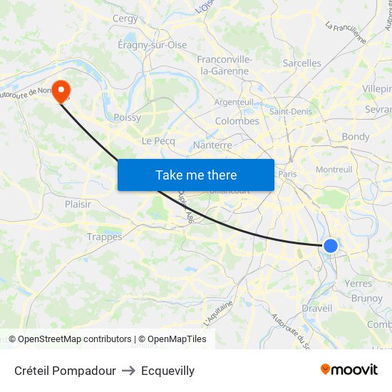 Créteil Pompadour to Ecquevilly map