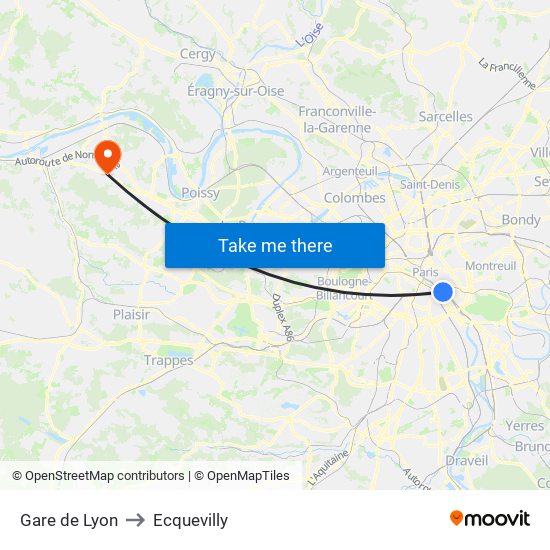 Gare de Lyon to Ecquevilly map