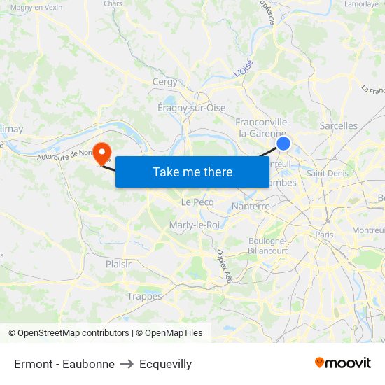 Ermont - Eaubonne to Ecquevilly map