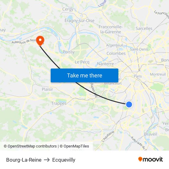 Bourg-La-Reine to Ecquevilly map