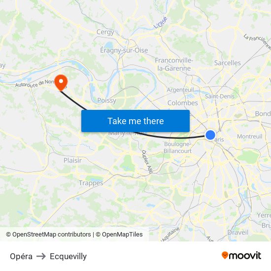 Opéra to Ecquevilly map