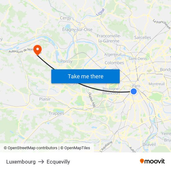 Luxembourg to Ecquevilly map