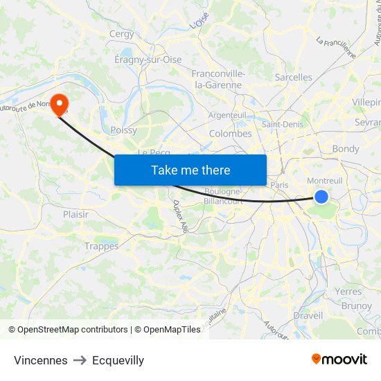 Vincennes to Ecquevilly map