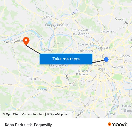 Rosa Parks to Ecquevilly map