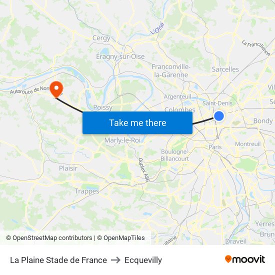 La Plaine Stade de France to Ecquevilly map
