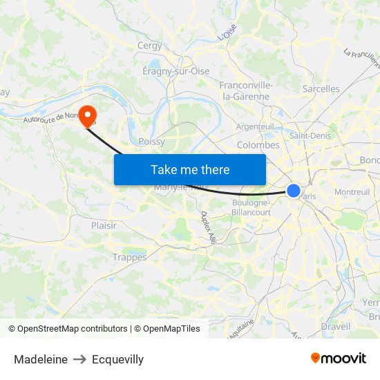 Madeleine to Ecquevilly map
