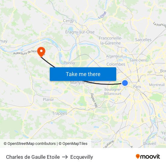 Charles de Gaulle Etoile to Ecquevilly map