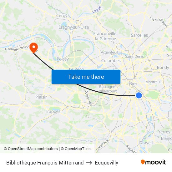 Bibliothèque François Mitterrand to Ecquevilly map