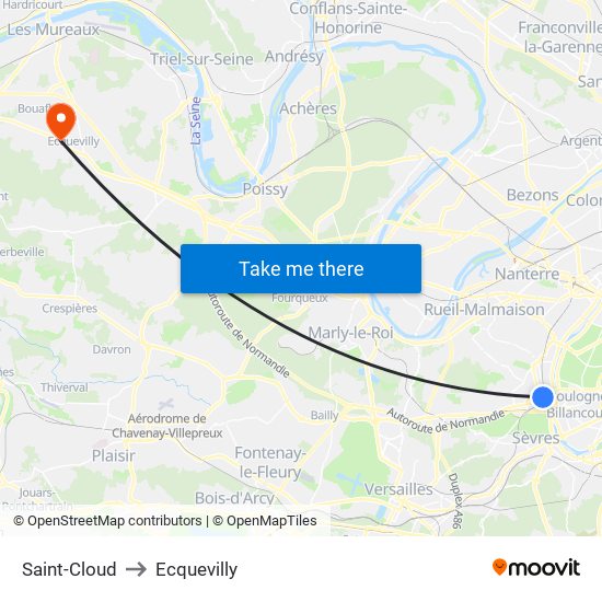 Saint-Cloud to Ecquevilly map