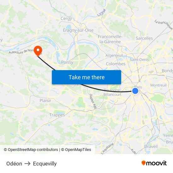 Odéon to Ecquevilly map