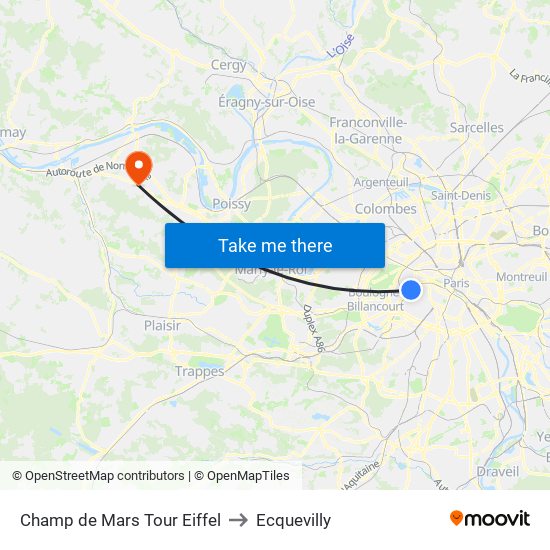 Champ de Mars Tour Eiffel to Ecquevilly map