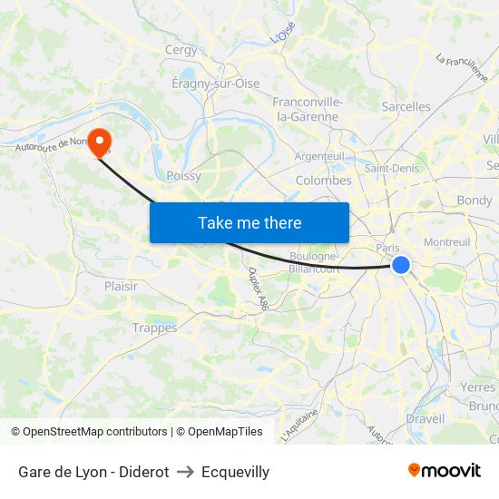 Gare de Lyon - Diderot to Ecquevilly map