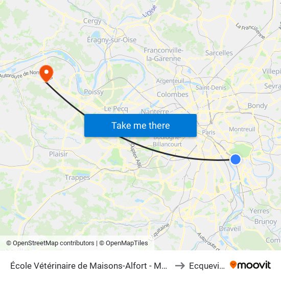 École Vétérinaire de Maisons-Alfort - Métro to Ecquevilly map