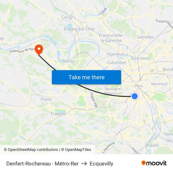 Denfert-Rochereau - Métro-Rer to Ecquevilly map