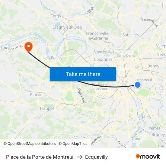 Place de la Porte de Montreuil to Ecquevilly map